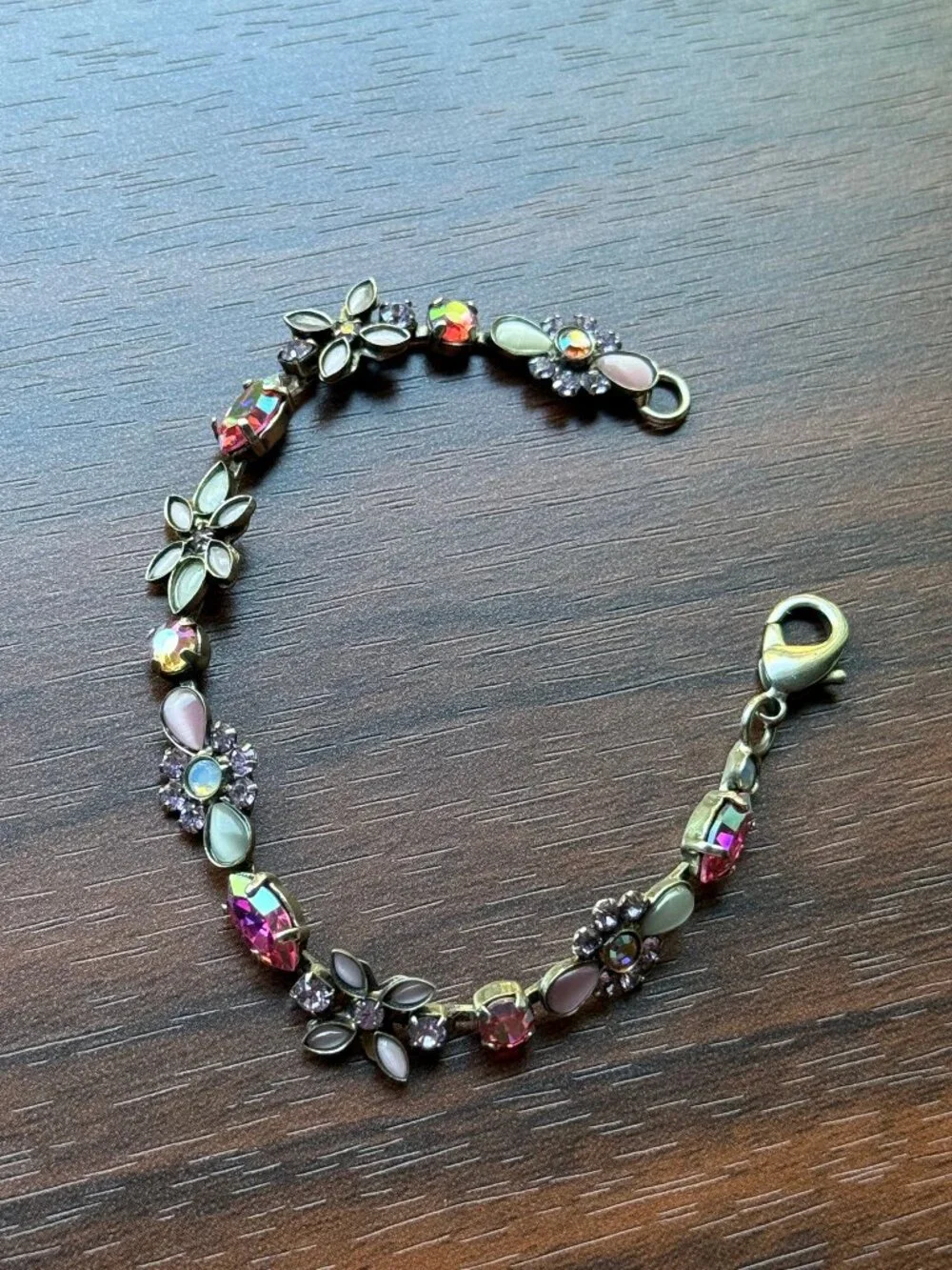 Vintage Pink Frosted Floral Sorrelli Crystal Bracelet